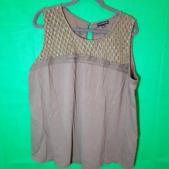 Lane Bryant Size 26/28 Olive Green Tank Top Sheer Sequins Boho Peasant - Picture 1 of 5